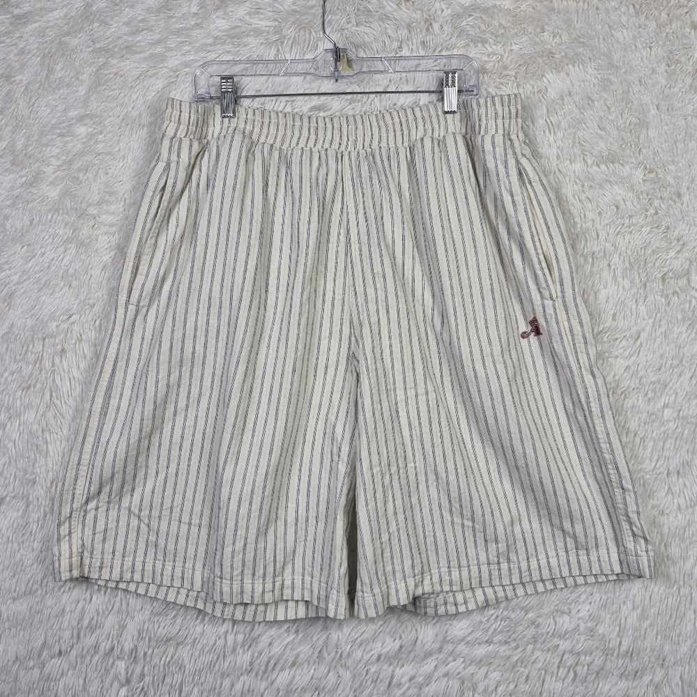 Awake‎ NY KITH Mens XL Ivory Striped Cotton Drawstring Shorts Streetwear Baggy